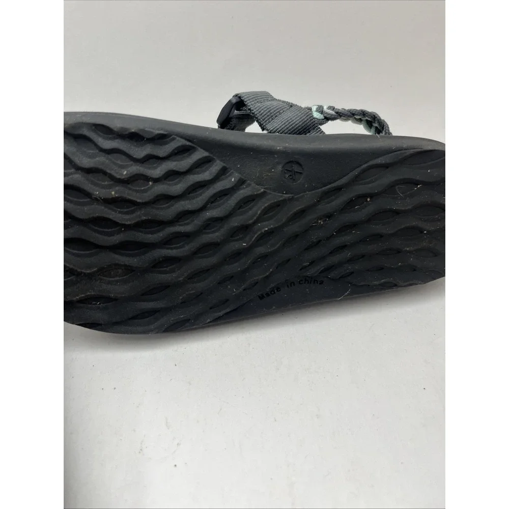 MEGNYA Women's Braided Strap Comfort Sandals Black Aqua Gray Size 7